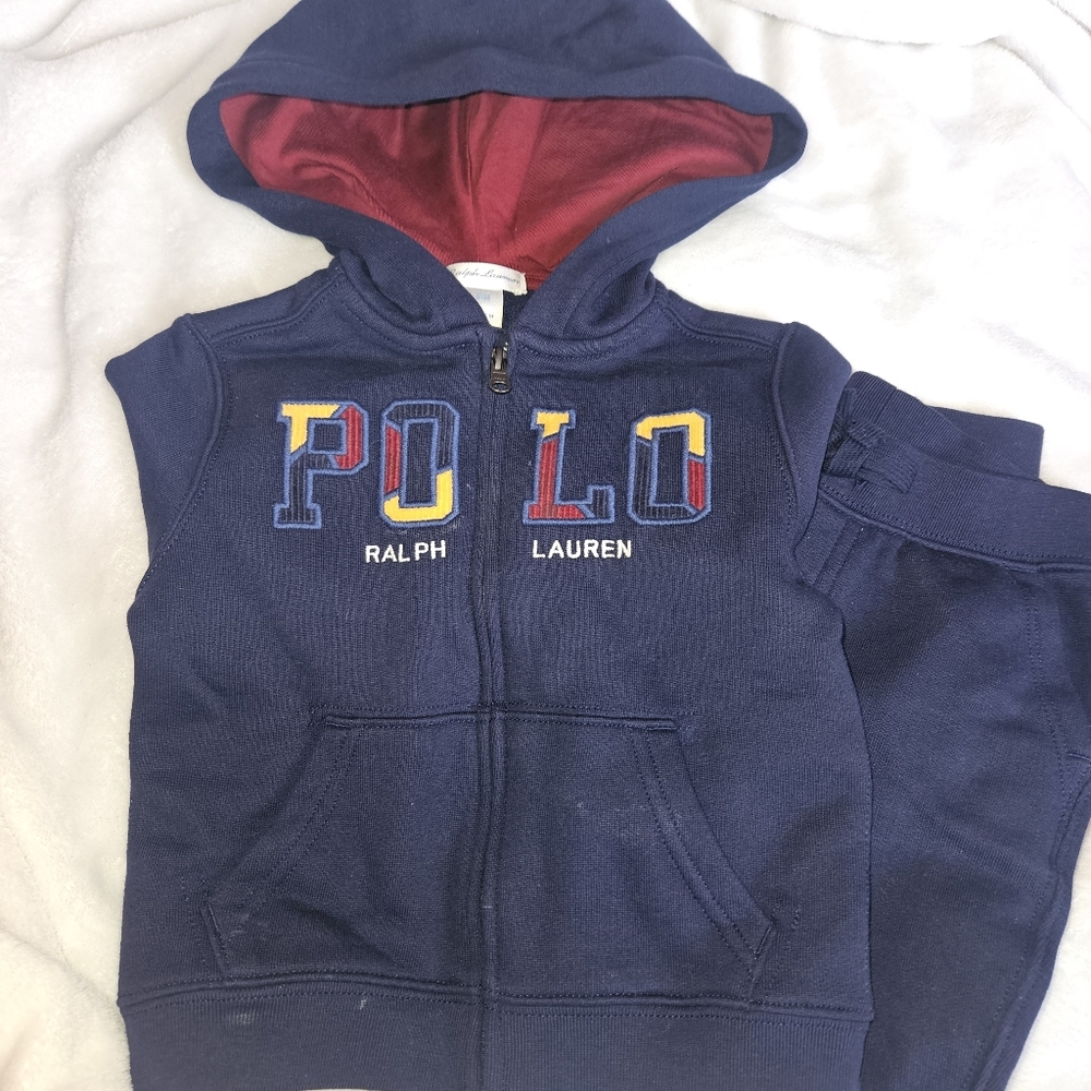 Ralph Lauren Blue Hoodie and Pants Set with Colorful Logo